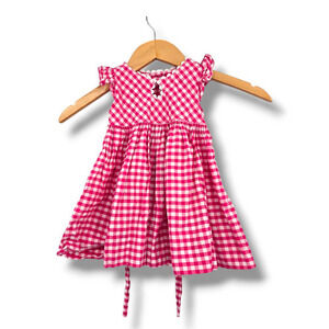 Strasburg Baby Girl Check Plaid Ruffle Sleeveless Fit Flare Sun Dress Pink 12M
